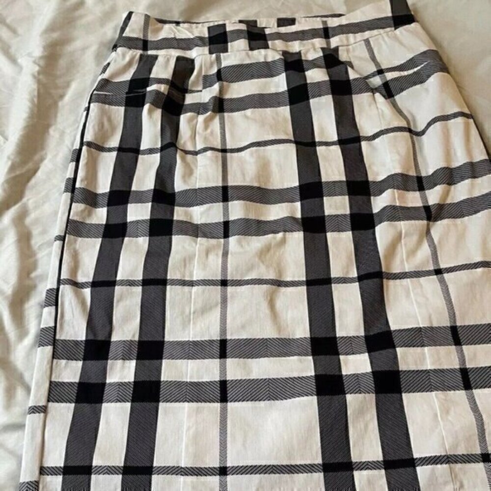 Ashley Stewart Women's Sz 12 White And Black Linen Blend Stretch A Line Skirt